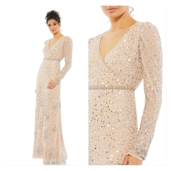 Mac Duggal 10769 NWOT Sequined Floral Embellished Long Sleeve Gown - Picture 1 of 7